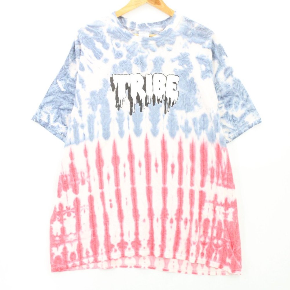 Vintage TRIBE Shirt Mens Multicolor Tie Dye Crewneck Short Sleeve Cotton 2XL